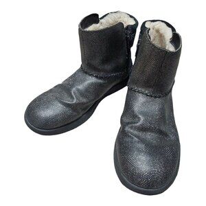 UGG Girls I Heart Ivy Black Suede Boots Fur Lined Zip Buckle Sparkle Siz…